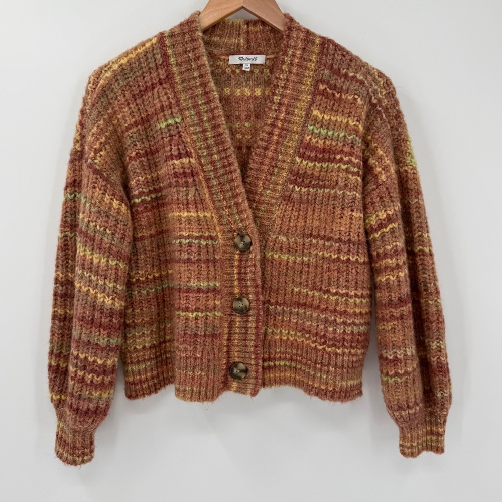 Madewell Space Dyed Waller Crop Cardigan Sweater Cozy Wool Blend Women XS